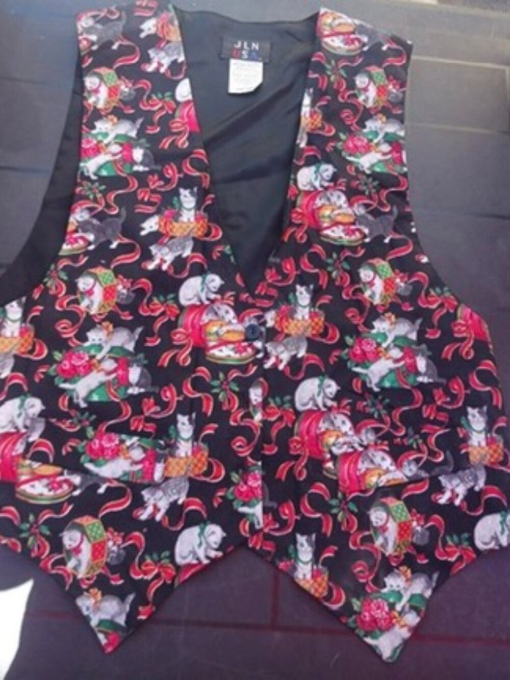 Vintage JLN USA Christmas Cat Vest Kittens Holiday 90s M L